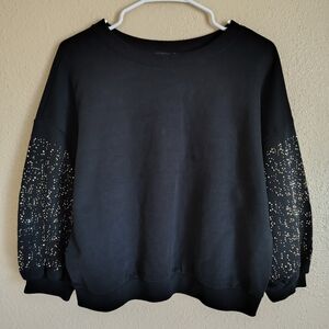 AllSaints Avah Storn Black Studded Puffy Sleeve Sweater S NWT WM197 RN128793